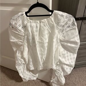 White Lulu Puff Sleeve Ruffled Blouse